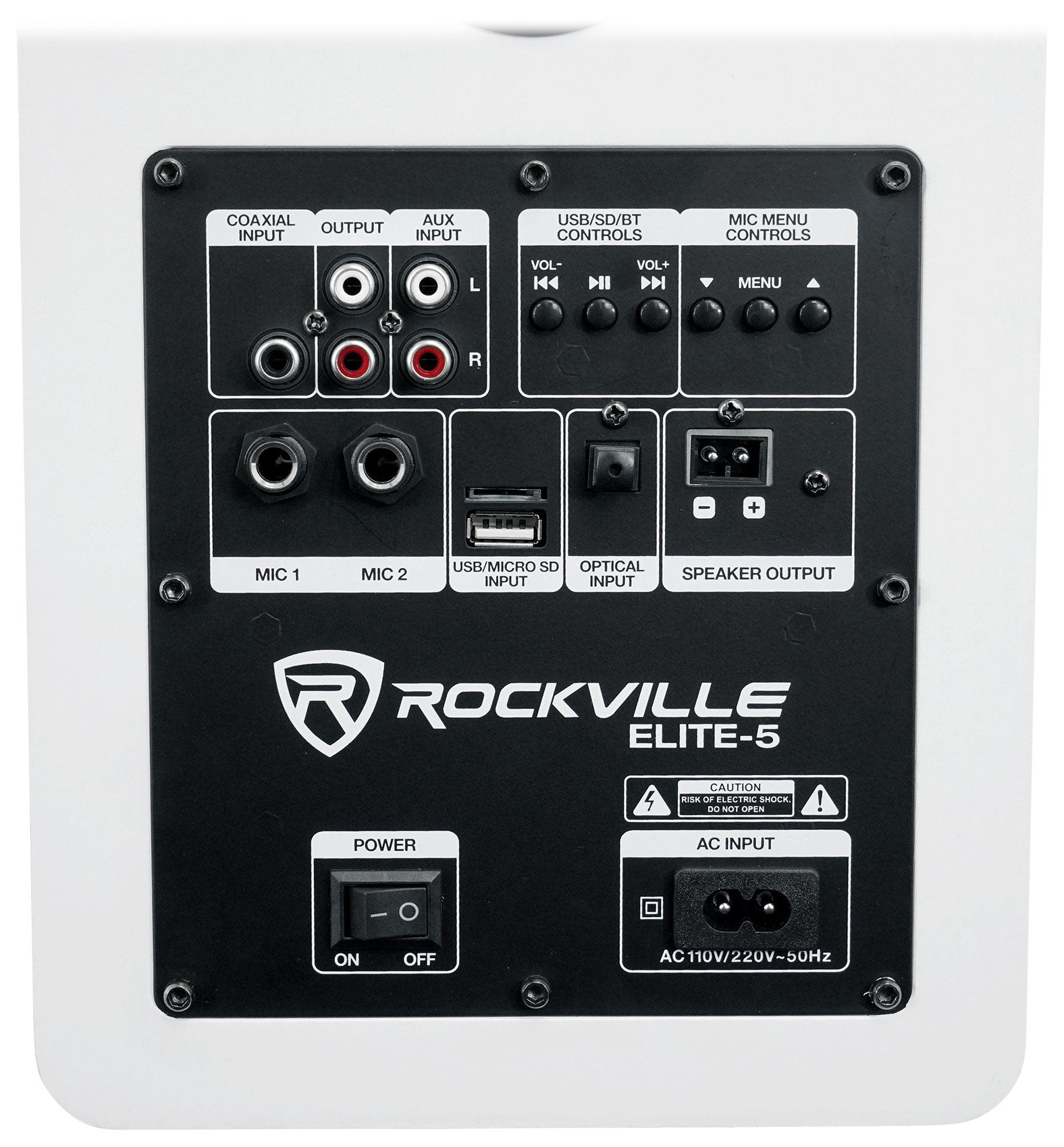 ELITE-5W White + RS37W White Stands + Rock Shaker 8 Bundle