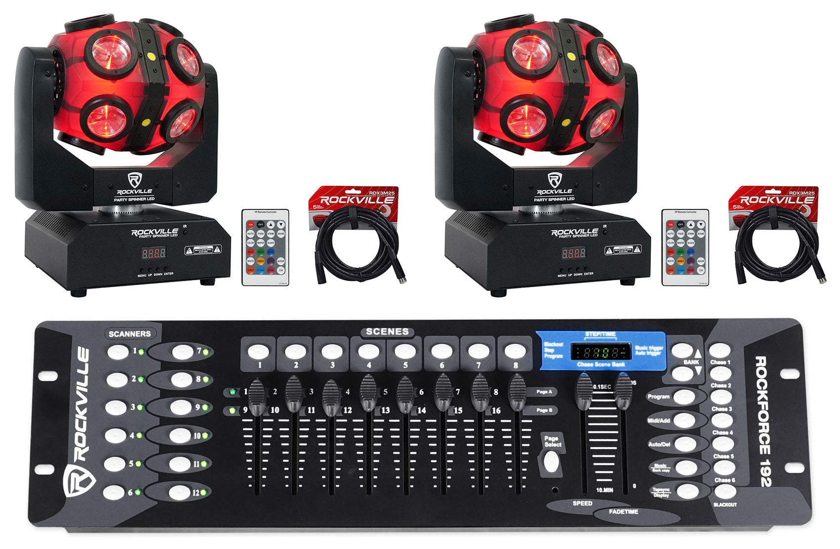 Party Spinner LED 2-Pack + ROCKFORCE 192 DMX Controller Bundle