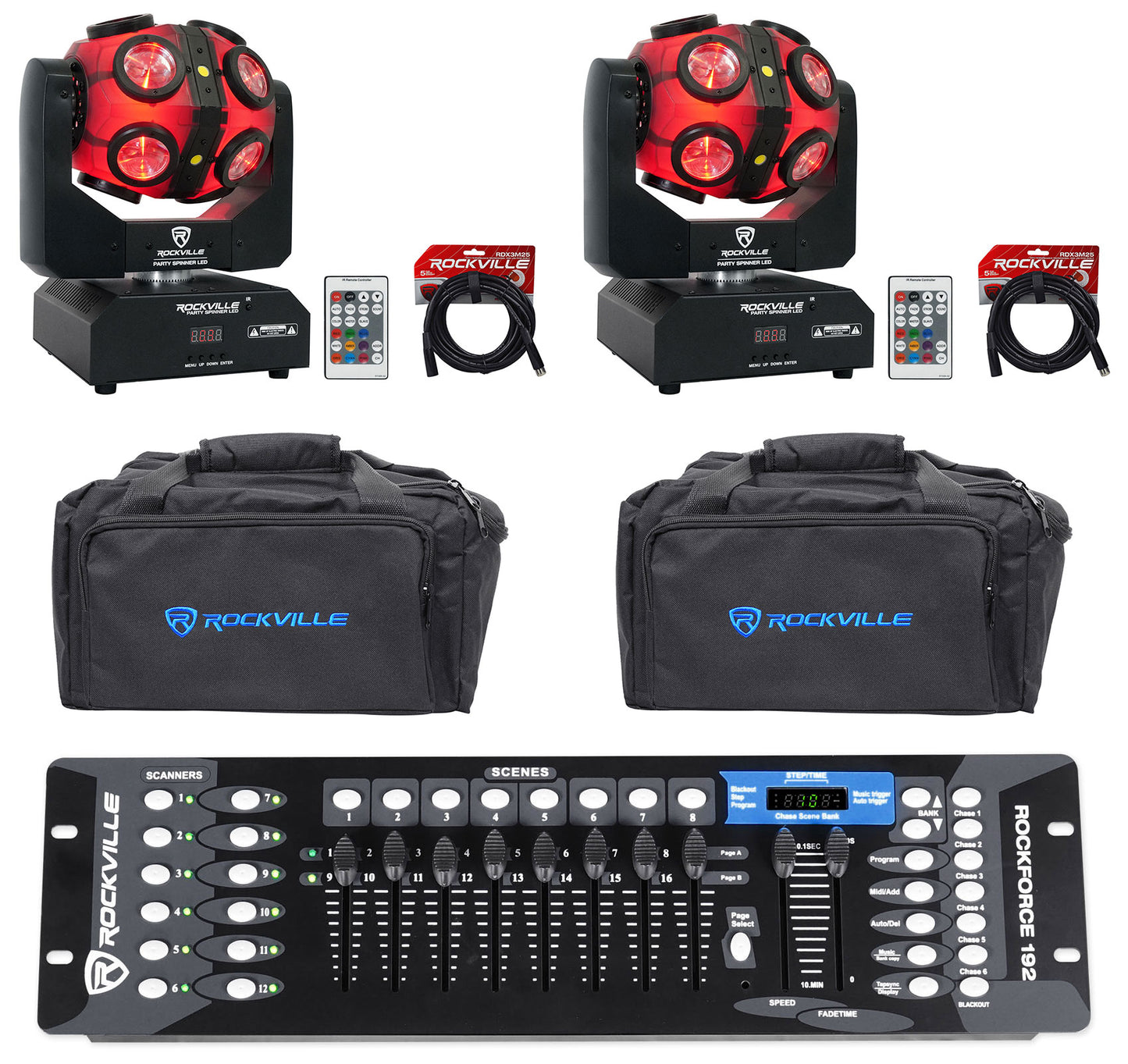 Party Spinner LED 2-Pack + ROCKFORCE 192 DMX Controller Bundle