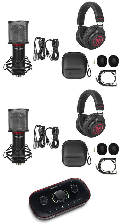 Focusrite Vocaster Two Person Podcast Podcasting Interface+Headphones+Mics