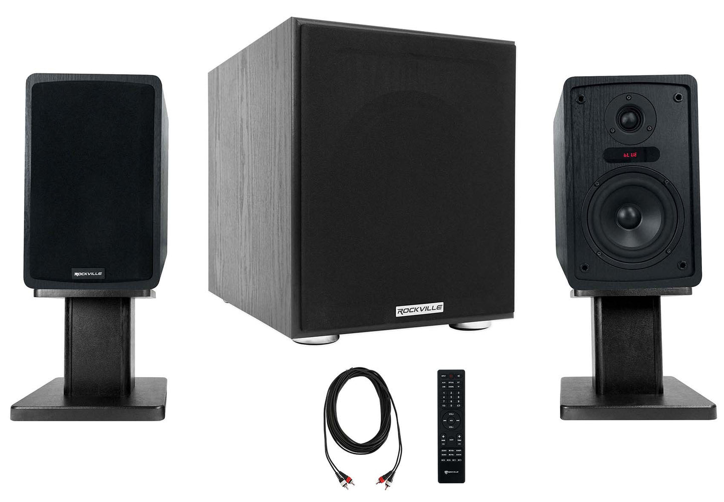 ELITE-5B Speakers + RHT28 Stands + Rock Shaker 8 Sub Bundle