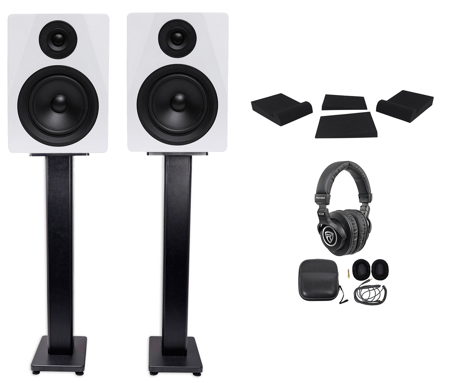 DPM5W 5.25" Monitors 2-Pack + 36" Stands + Pads + PRO-M50 Headphones Bundle