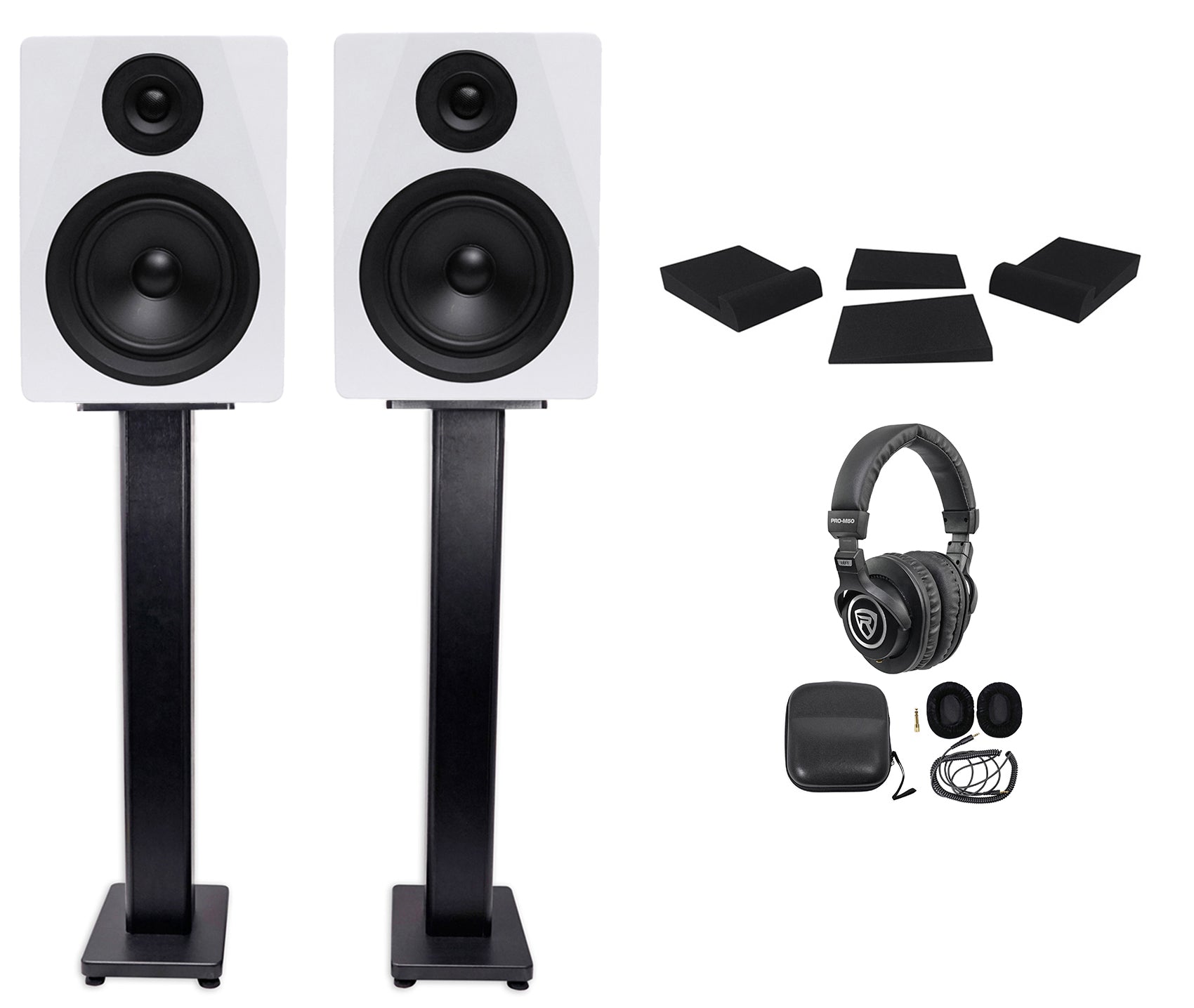 DPM5W 5.25" Monitors 2-Pack + 36" Stands + Pads + PRO-M50 Headphones Bundle