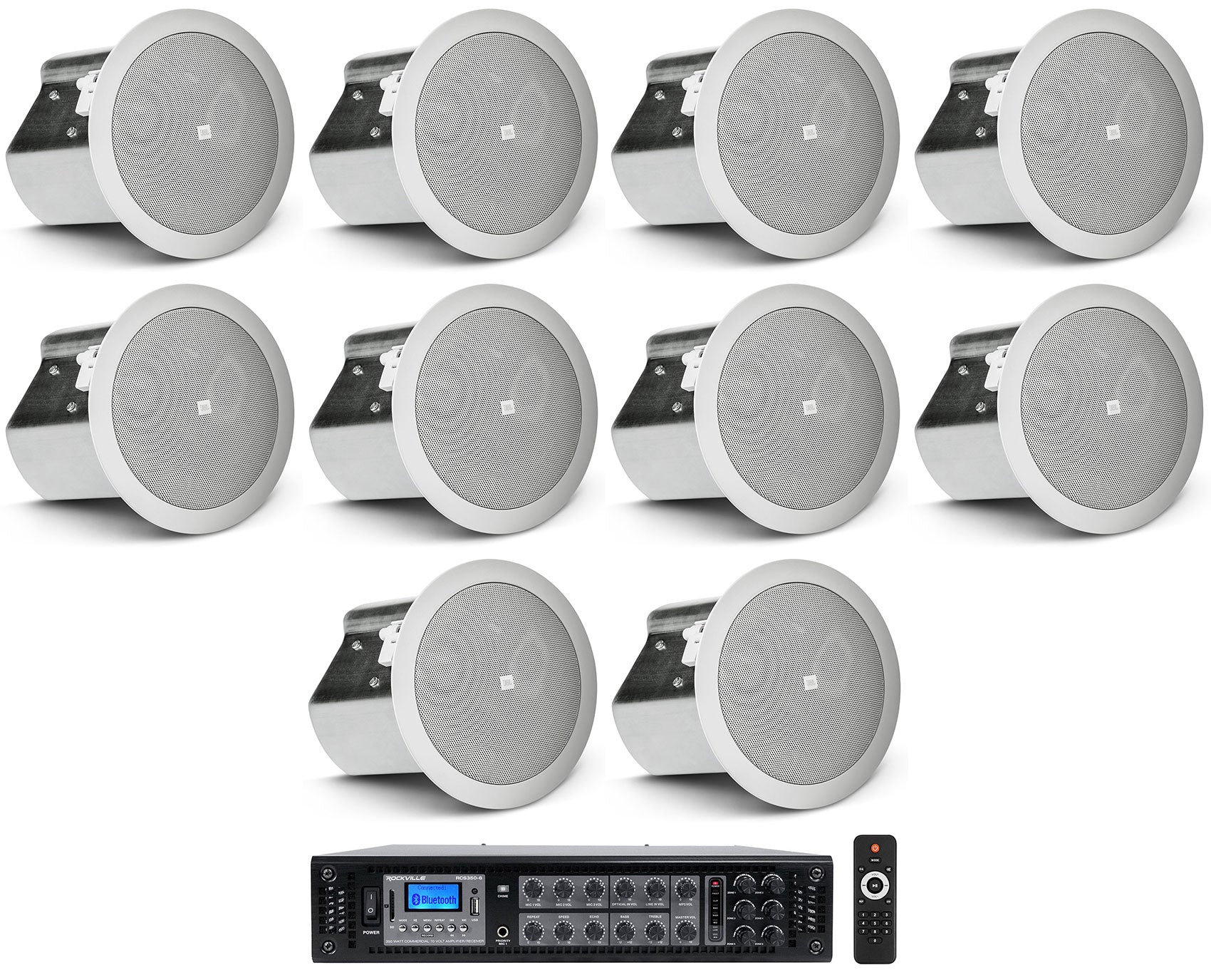 JBL Control 14C/T White 10-Pack + RCS350-6 6-Zone 350W Amp Bundle