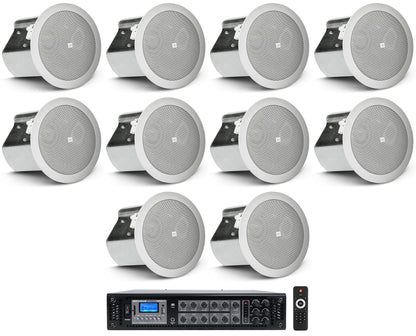 JBL Control 14C/T White 10-Pack + RCS350-6 6-Zone 350W Amp Bundle
