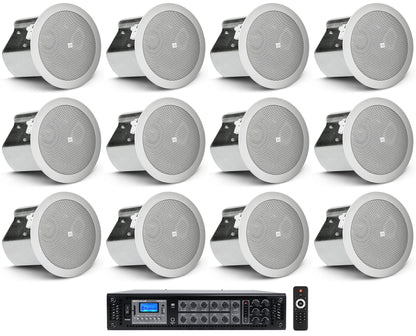 JBL Control 14C/T White 12-Pack + RCS350-6 6-Zone 350W Amp Bundle