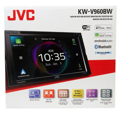 JVC KW-V960BW Wireless Android/CarPlay Monitor Bluetooth DVD Player + Backup Cam