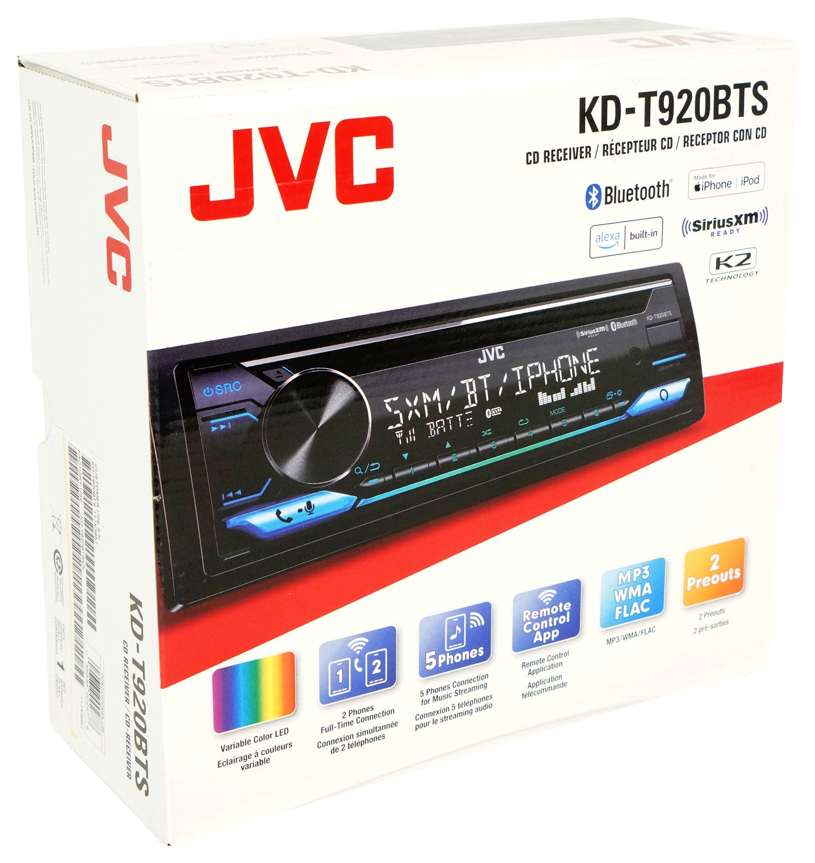 JVC KD-T920BTS Car Stereo CD Receiver Bluetooth/USB/XM Ready/Alexa+AUX Cable