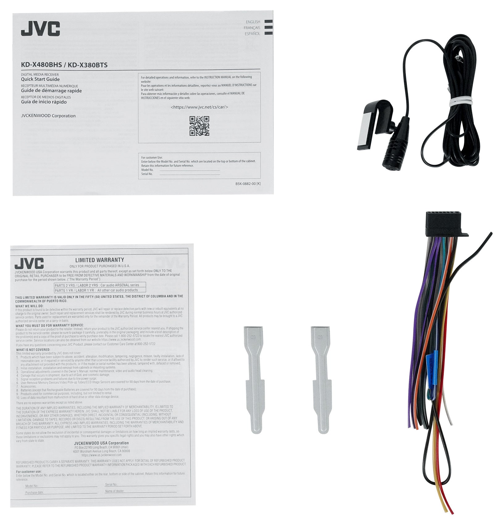 JVC KD-X480BHS 1-Din Car Stereo Bluetooth/USB/XM Ready/Alexa/HD Radio+AUX Cable