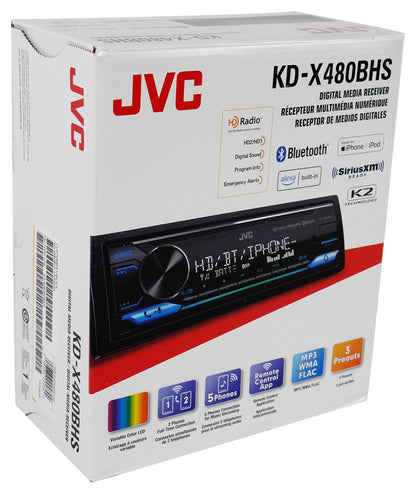 JVC KD-X480BHS 1-Din Car Stereo Bluetooth/USB/XM Ready/Alexa/HD Radio+AUX Cable