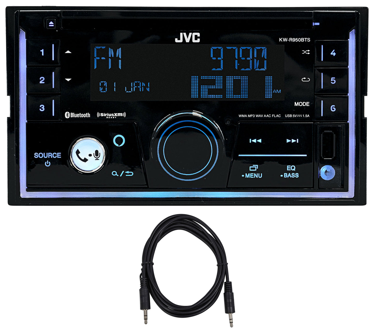 JVC KW-R950BTS Car Stereo CD Player w/Bluetooth/USB/XM Ready/Alexa/EQ+AUX Cable