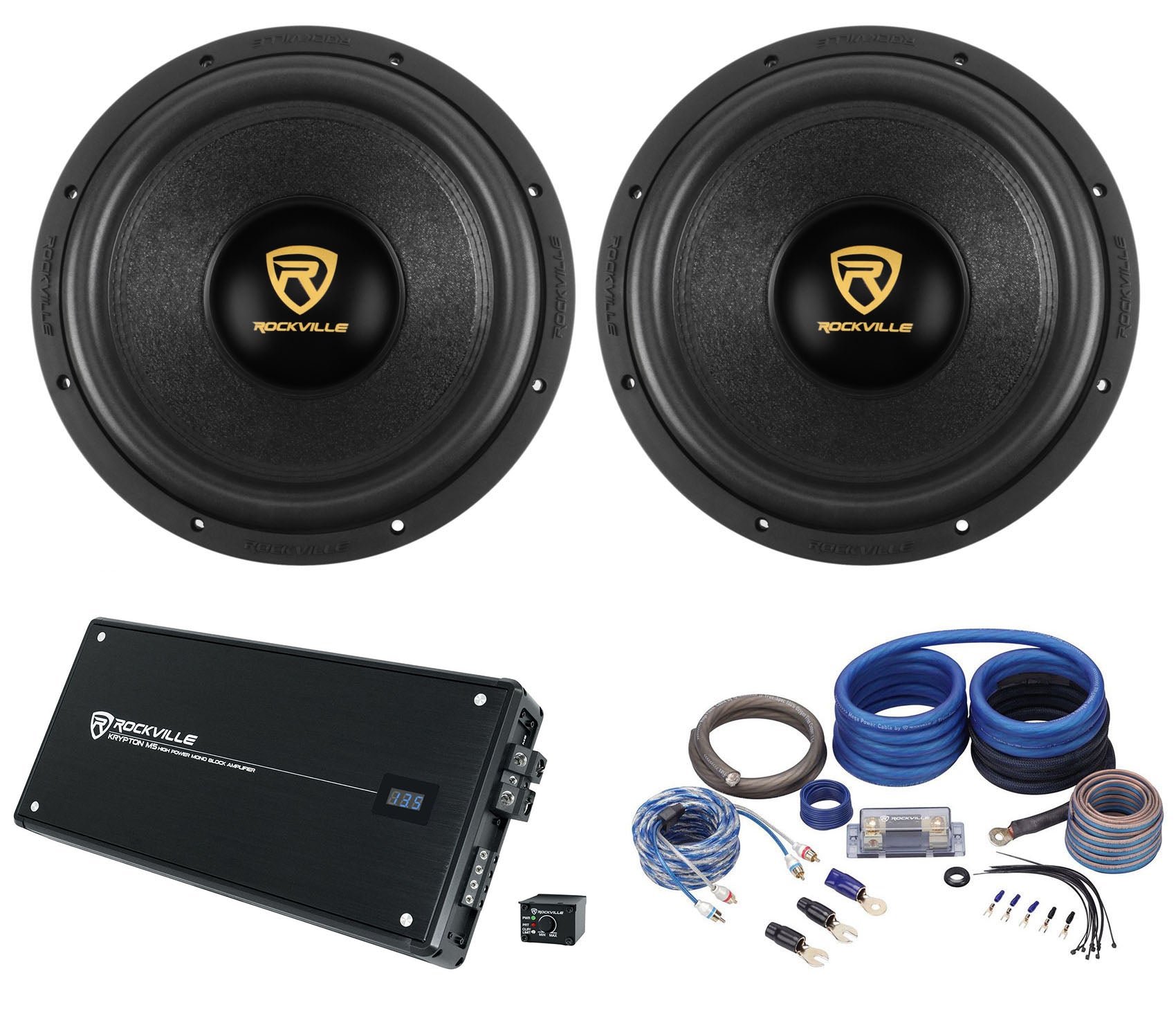 W12K9D4 12" Subwoofers 2-Pack + KRYPTON-M5 Amplifier + Copper Kit Bundle