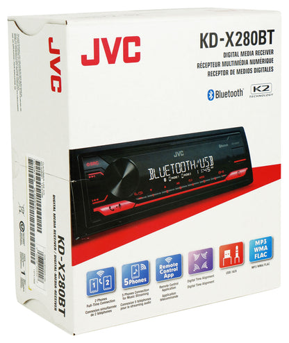 JVC KD-X280BT 1-Din Car Stereo Receiver w/Bluetooth/USB/13-Band EQ+AUX Cable