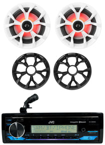 JVC KD-X38MBS 1-Din Marine Stereo Receiver w/Bluetooth/USB+(2) 6.5" LED Speakers