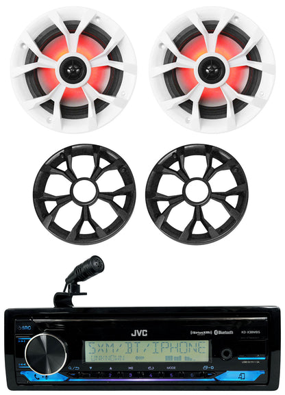 JVC KD-X38MBS 1-Din Marine Stereo Receiver w/Bluetooth/USB+(2) 6.5" LED Speakers
