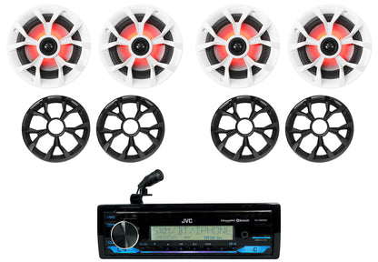 JVC KD-X38MBS 1-Din Marine Stereo Receiver w/Bluetooth/USB+(4) 6.5" LED Speakers