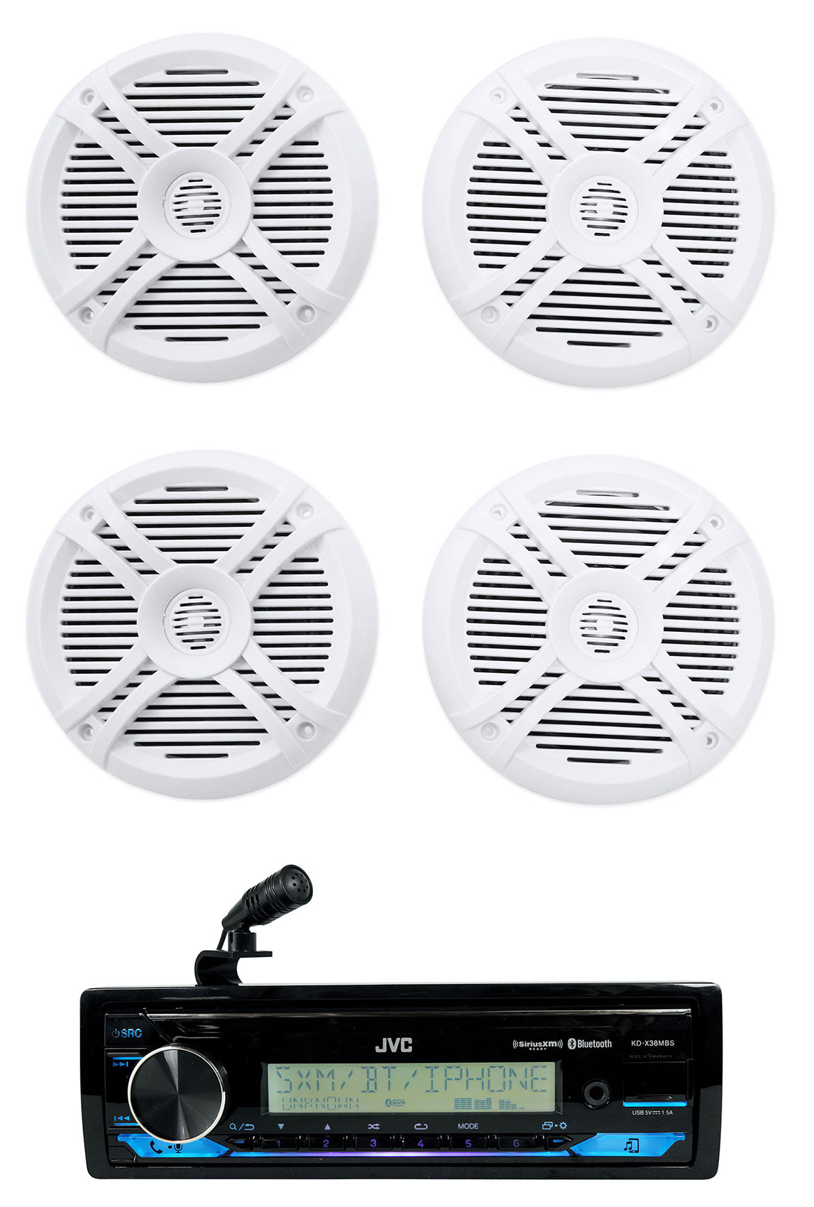 JVC KD-X38MBS 1-Din Marine Stereo Receiver w/Bluetooth/USB+(4) 6.5" Speakers