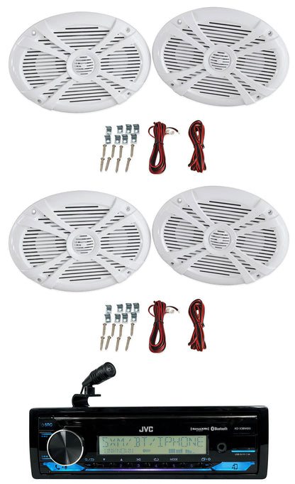 JVC KD-X38MBS 1-Din Marine Stereo Receiver w/Bluetooth/USB+(4) 6x9" Speakers