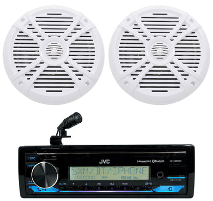JVC KD-X38MBS 1-Din Marine Stereo Receiver w/Bluetooth/USB+(2) White 8" Speakers