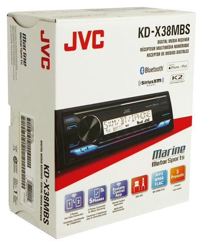 JVC KD-X38MBS 1-Din Marine Stereo Receiver w/Bluetooth/USB+(4) 6.5" LED Speakers