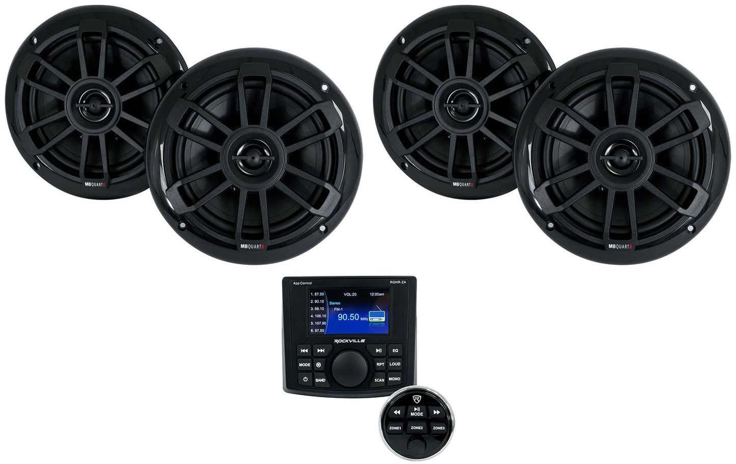 4 Zone Marine Receiver + 6.5" Black Coaxials 4-Pack Bundle