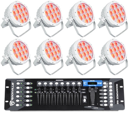 WET PAR PRO White 8-Pack + ROCKFORCE 192 DMX Controller Bundle