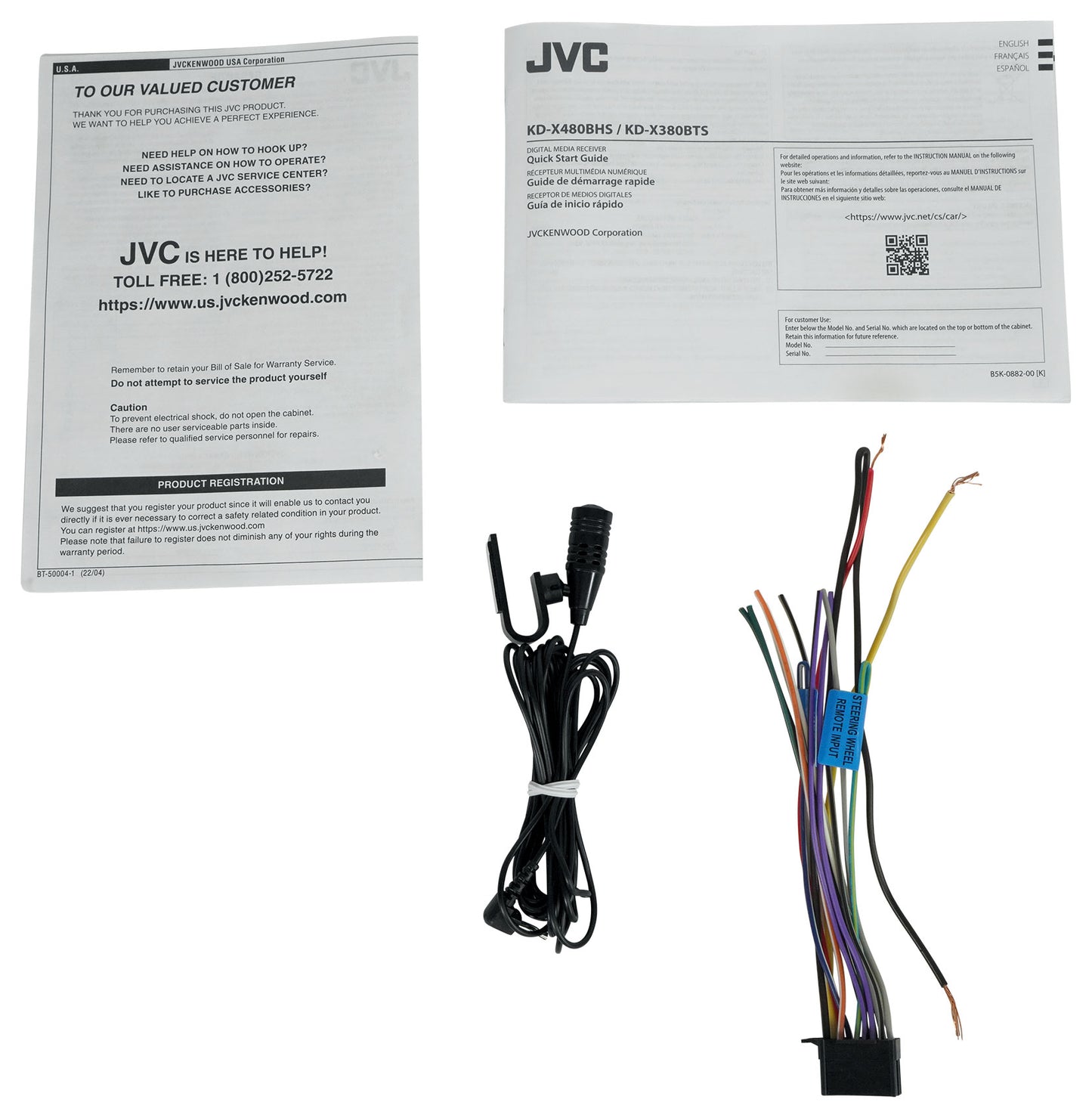 JVC KD-X380BTS Car Stereo Receiver w/ Bluetooth/USB/XM Ready/Alexa+AUX Cable