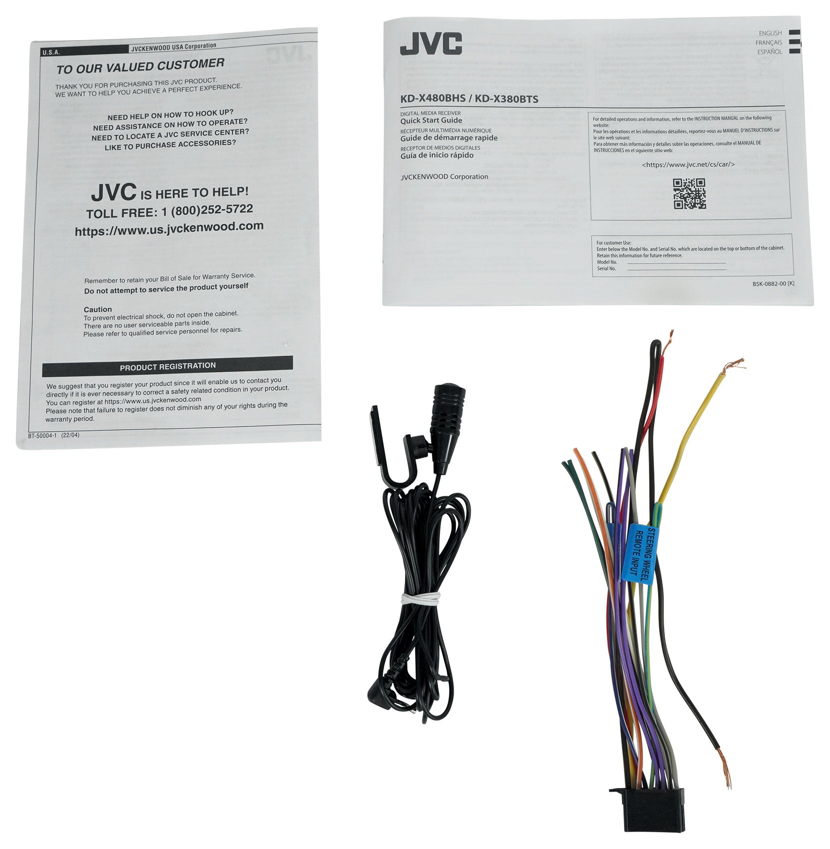 JVC KD-X380BTS Car Stereo Receiver w/ Bluetooth/USB/XM Ready/Alexa+AUX Cable