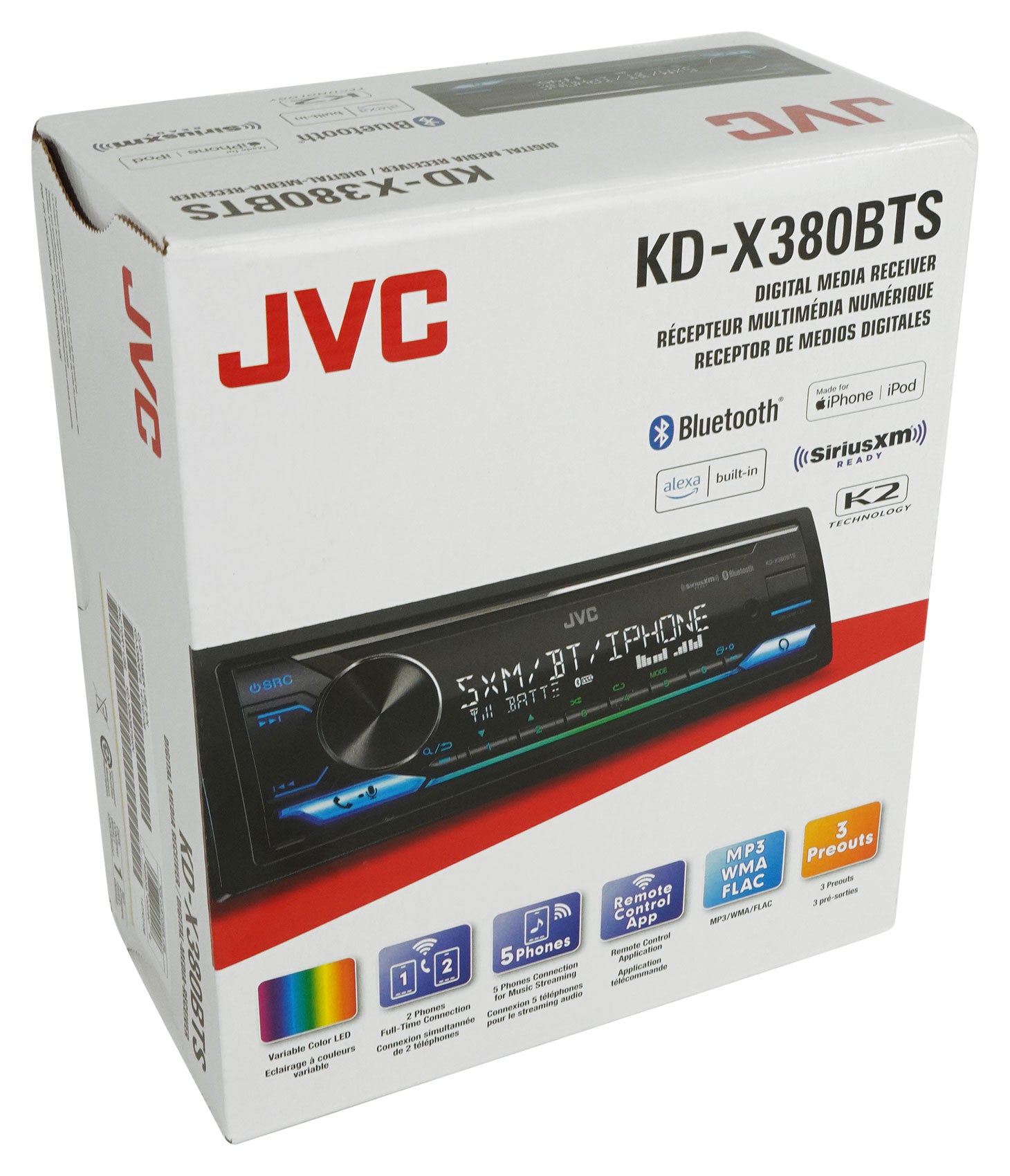 JVC KD-X380BTS Car Stereo Receiver w/ Bluetooth/USB/XM Ready/Alexa+AUX Cable