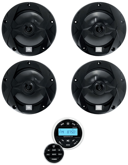 JBL MS65B Black 4-Pack + Marine Gauge Receiver Bundle