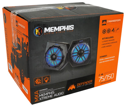 2) Memphis Audio CANAMDEF65FE 75w RMS Speaker Pods+Amp For 2018+ Can Am Defender