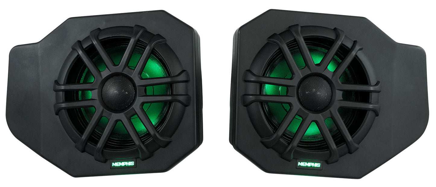 Pair Memphis RNGR65FE Speakers+Pods+LED Tower Speakers For 2018+ Polaris Ranger