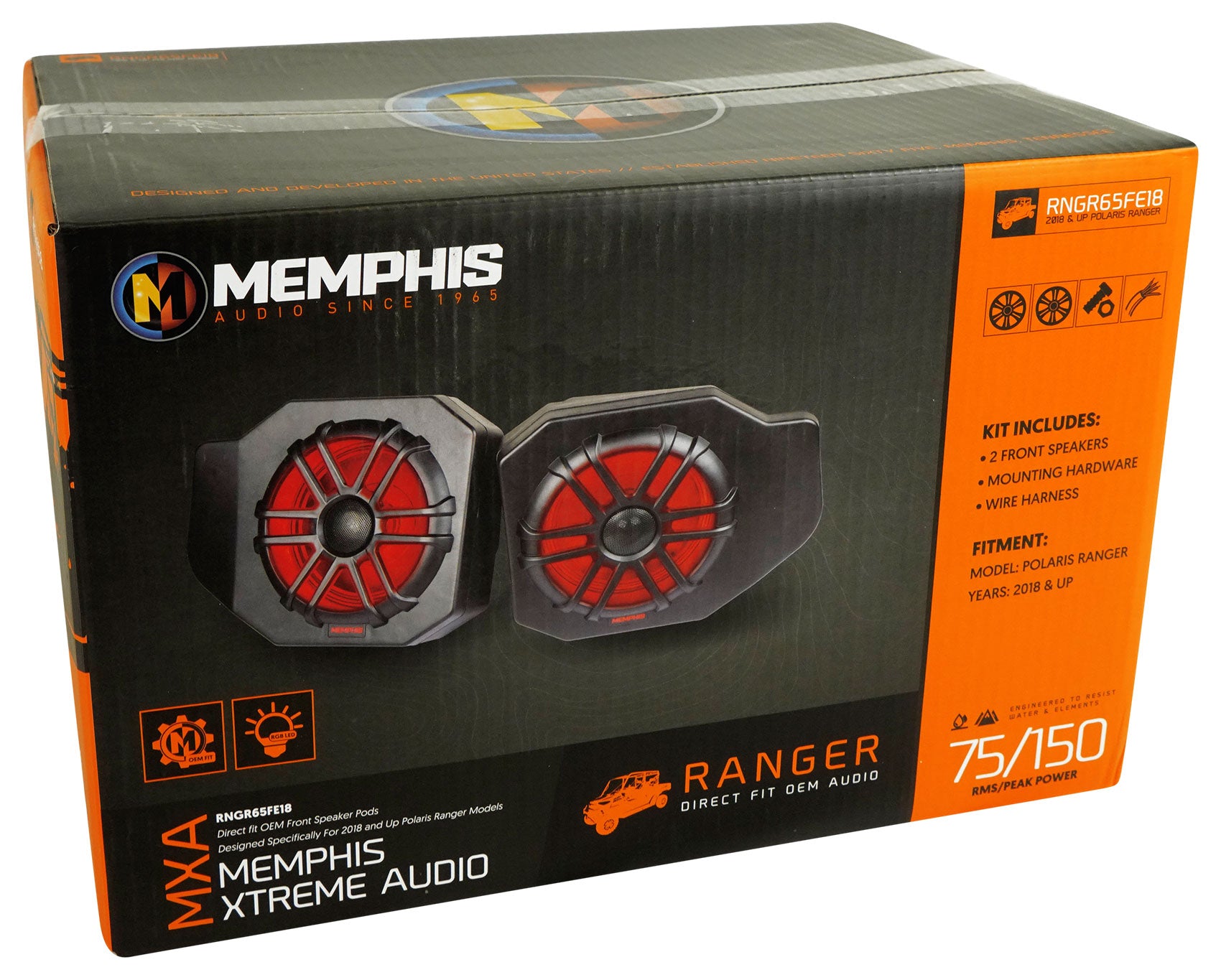 Pair Memphis RNGR65FE Speakers+Pods+LED Tower Speakers For 2018+ Polaris Ranger