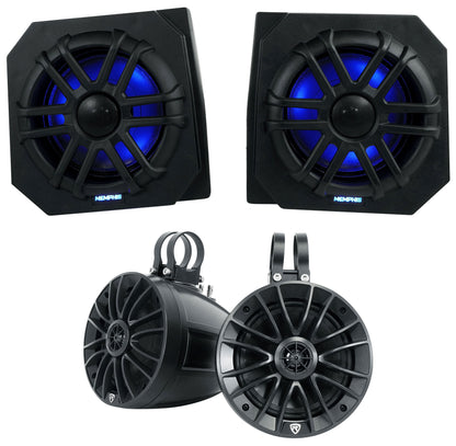 2 Memphis RNGR65FE Speakers+Pods+Tower Speakers For 2013-17 Polaris Ranger XP900