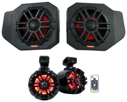 Pair Memphis RNGR65FE Speakers+Pods+LED Tower Speakers For 2018+ Polaris Ranger