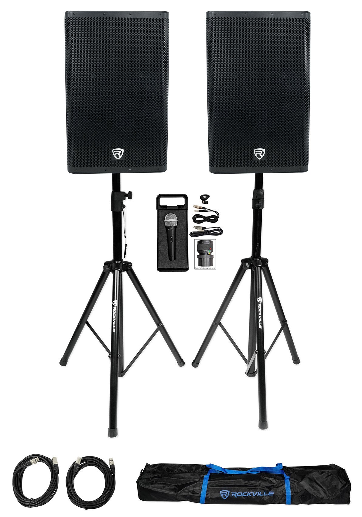 DX15 2-Pack + Tripod Stands & RMC-XLR Microphone Bundle