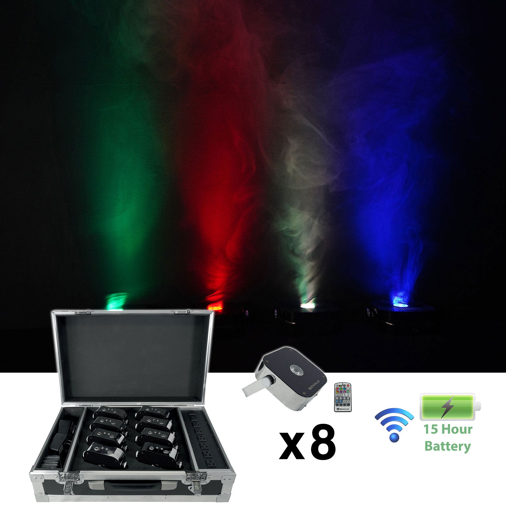 MINI RF1 V2 Charge Package 8-Pack + ROCKFORCE W4 DMX Controller Bundle