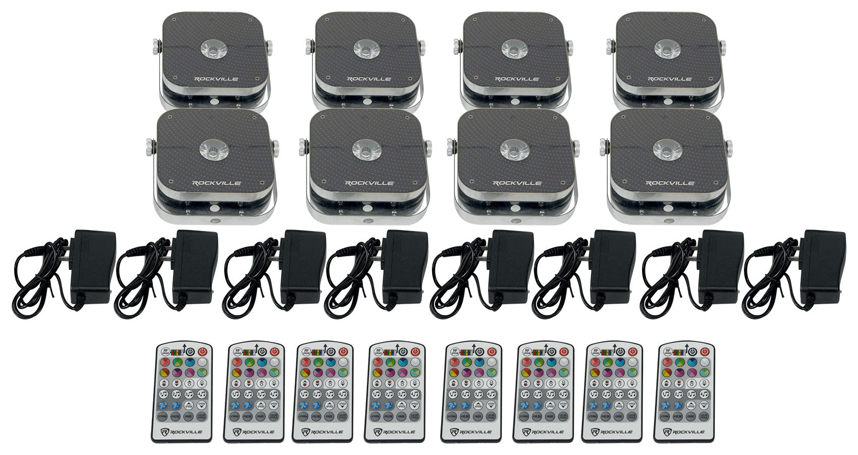 MINI RF1 V2 Charge Package 8-Pack + ROCKFORCE W4 DMX Controller Bundle