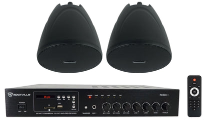 RCS80-1 60W Amp 2-Pack + PEN-40T Black Pendant Speakers Bundle