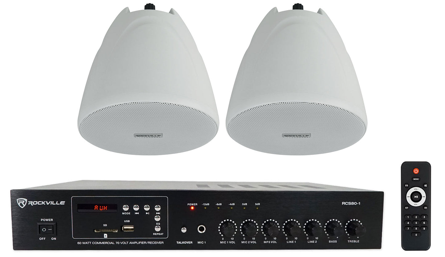 RCS80-1 60W Amp 2-Pack + PEN-40T White Pendant Speakers Bundle