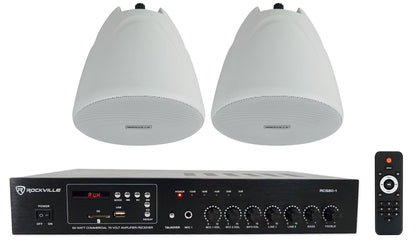 RCS80-1 60W Amp 2-Pack + PEN-40T White Pendant Speakers Bundle