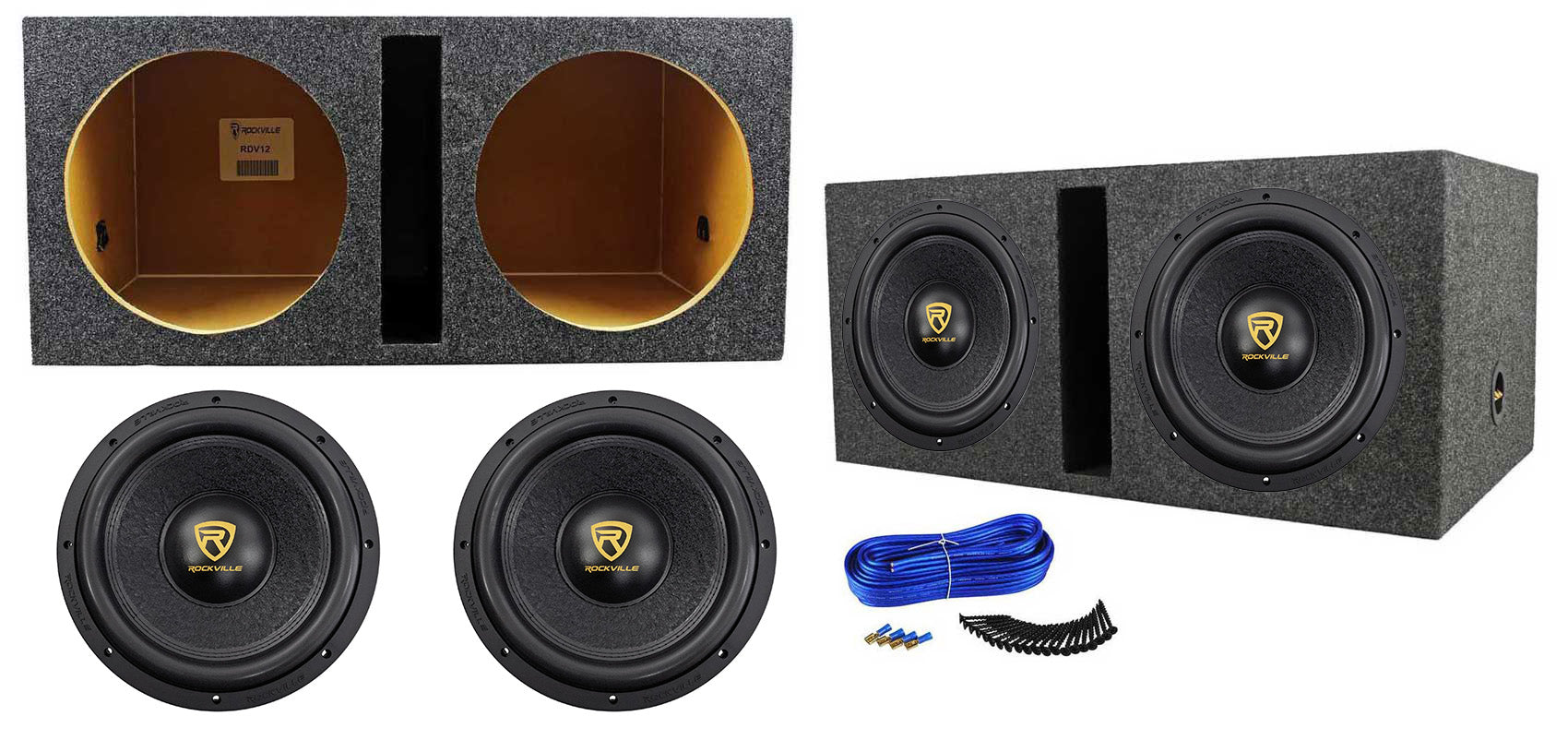 K9 Series 12" D2 V3 Subwoofer 2-Pack + Dual 12" Vented Enclosure Bundle