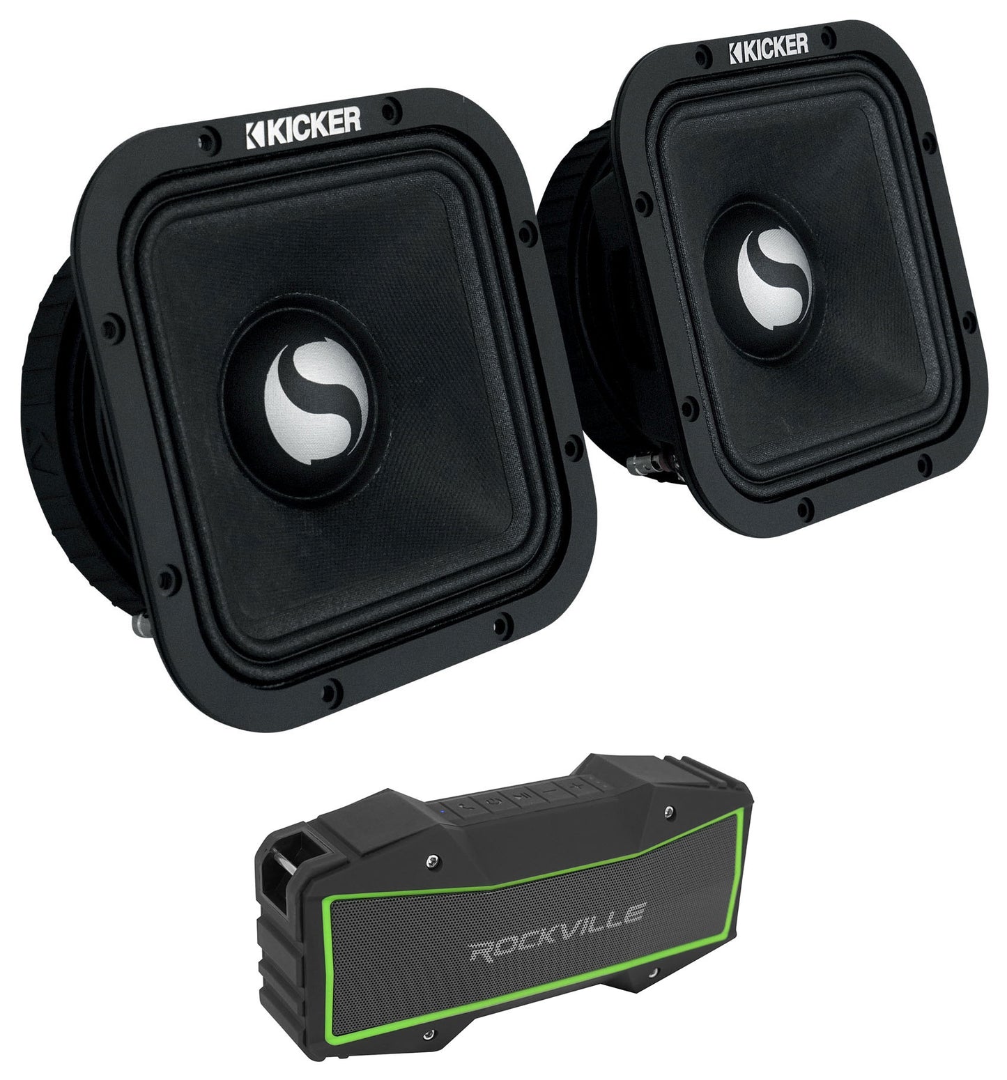 Pair Kicker ST7MR 7" Square Mid-Range Speakers 8-ohm+Portable Bluetooth Speaker