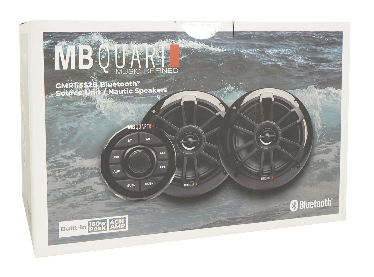 MB QUART GMR1.5S2B Marine Gauge Bluetooth Receiver+(2) Black 6.5" Tower Speakers