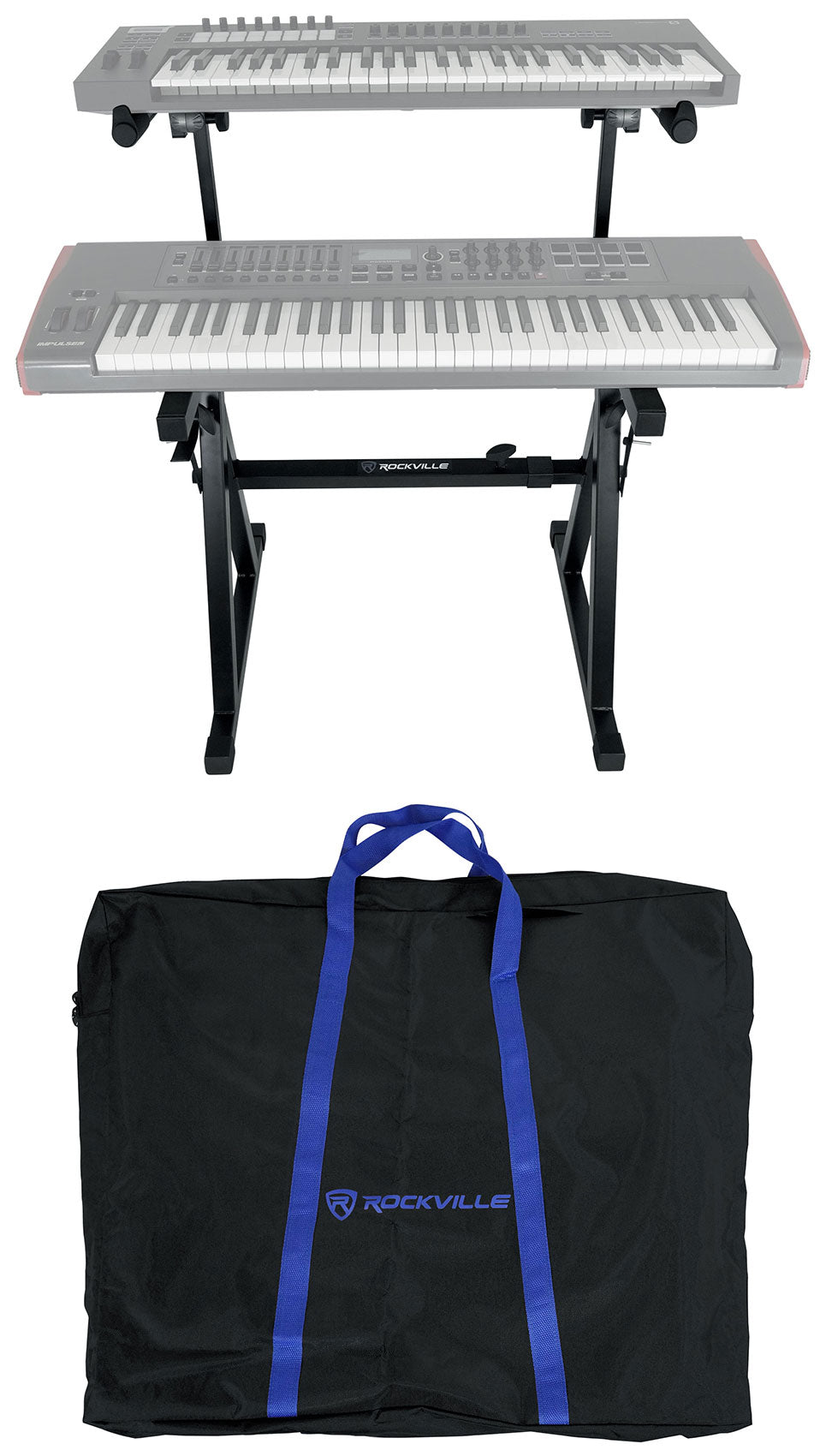 Rockville Z55 Keyboard Stand + KS1 DJ Shelf Bundle