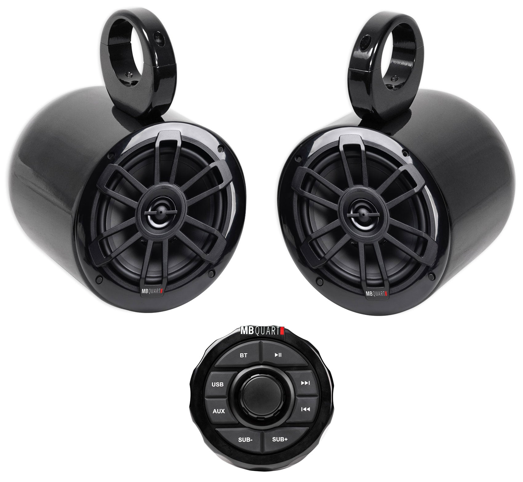 MB QUART GMR1.5S2B Marine Gauge Bluetooth Receiver+(2) Black 6.5" Tower Speakers