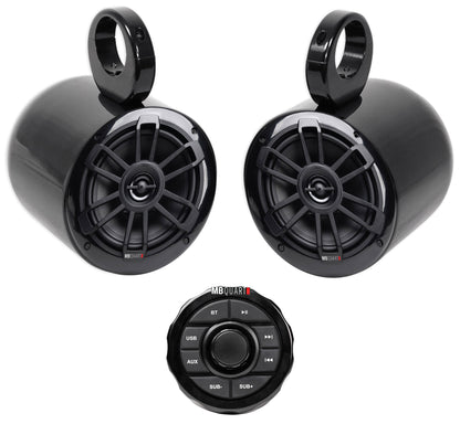 MB QUART GMR1.5S2B Marine Gauge Bluetooth Receiver+(2) Black 6.5" Tower Speakers