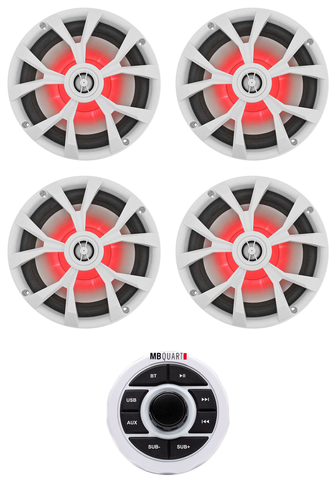 MB QUART GMR-1.5W Marine Receiver w/Bluetooth/USB/Aux+(4) Rockville 8" Speakers