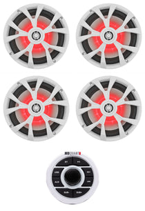 MB QUART GMR-1.5W Marine Receiver w/Bluetooth/USB/Aux+(4) Rockville 8" Speakers