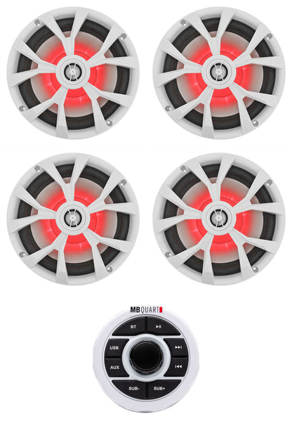 MB QUART GMR-1.5W Marine Receiver w/Bluetooth/USB/Aux+(4) Rockville 8" Speakers